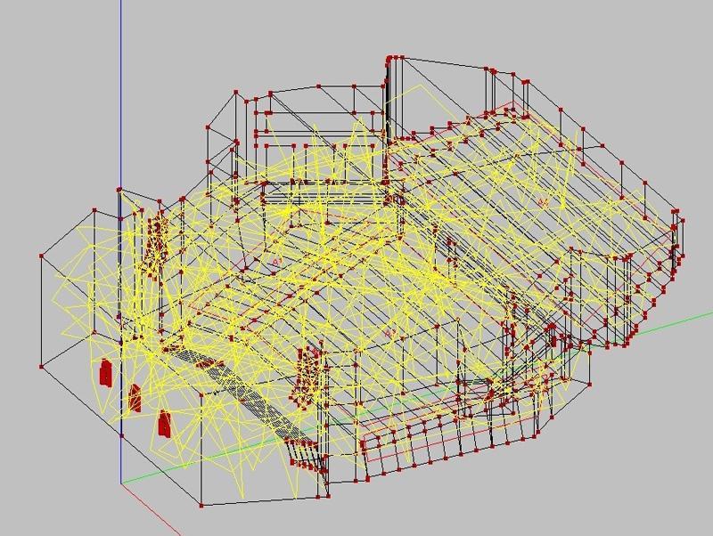 Пример построения картины лучевого распространения звука в зале
(моделирование в программной среде EASE)